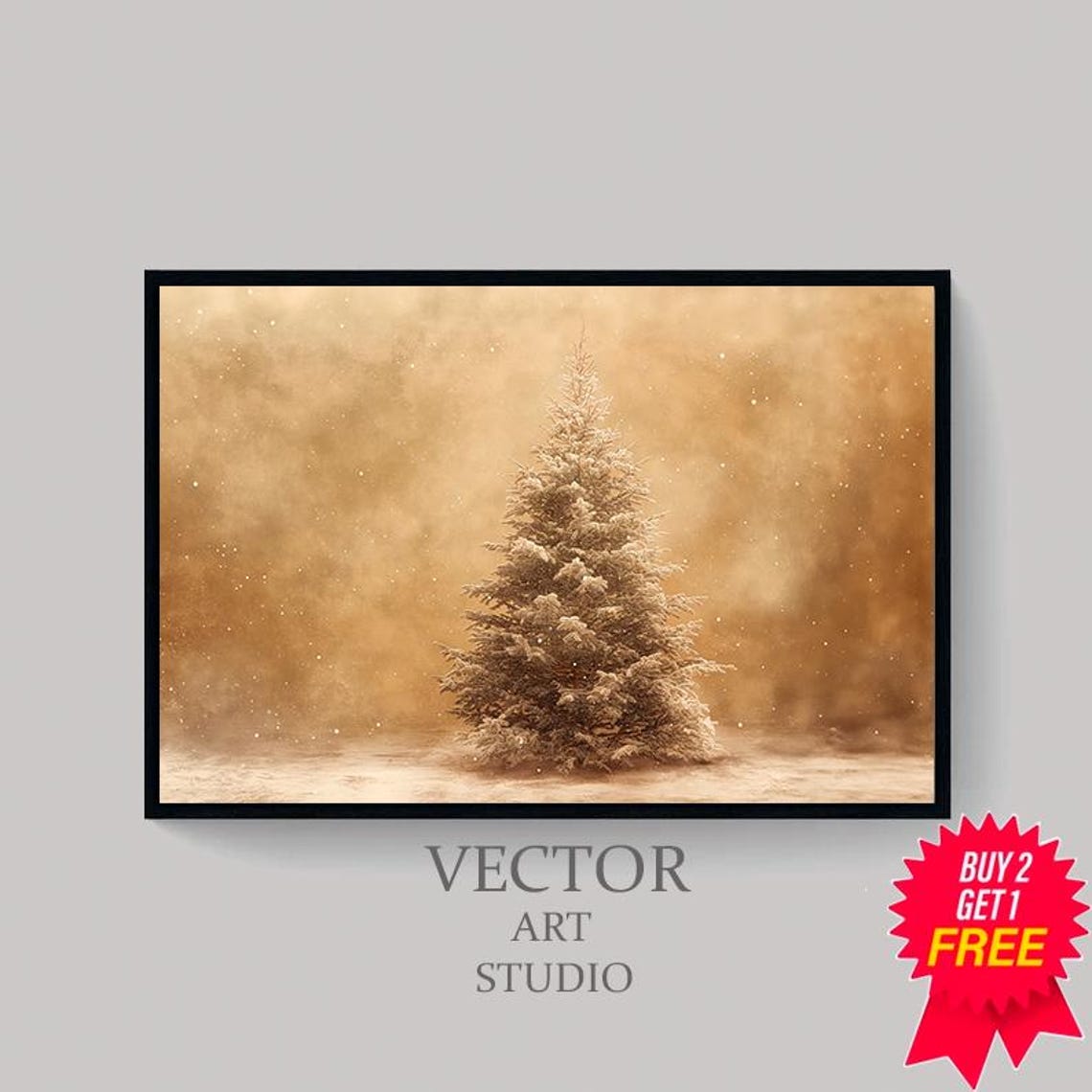 Snowy Pine Tree Under Copper Golden Sky Winter Landscape Poster - Image 4