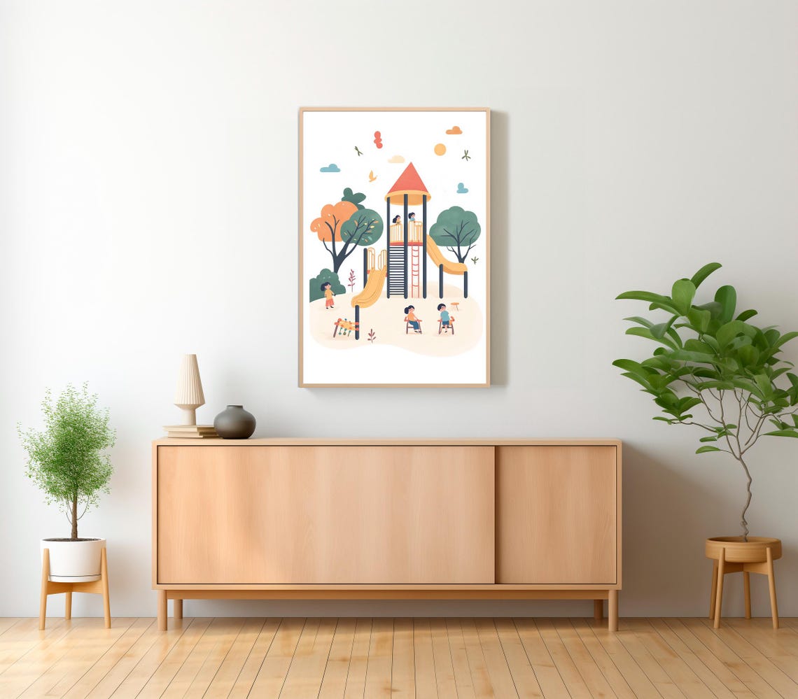 Playground Tower with Sunny Yellow Slides Cheerful Kids Poster - Image 2