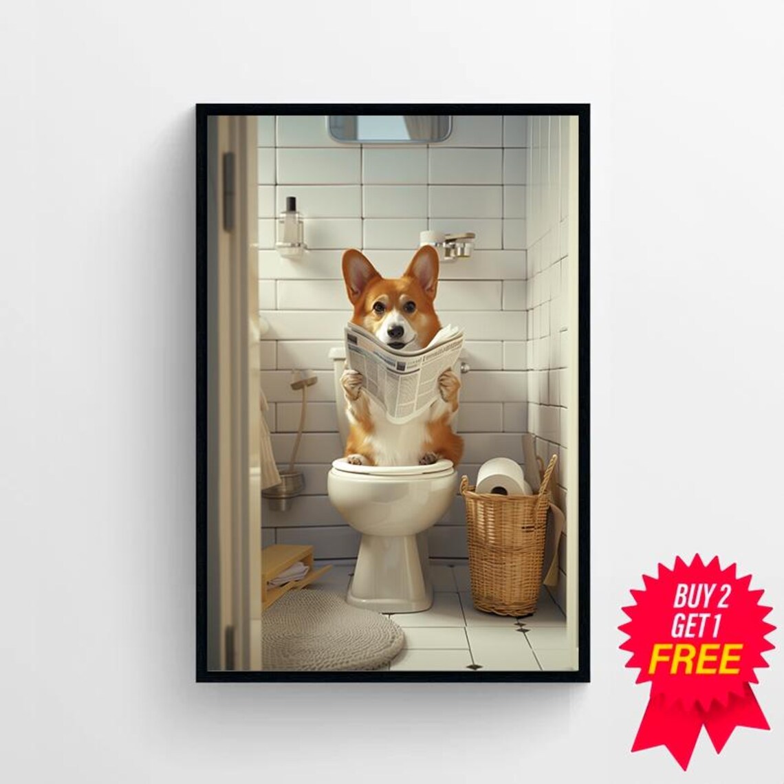 Pembroke Welsh Corgi in Toilet Bathroom Art Print - Image 4