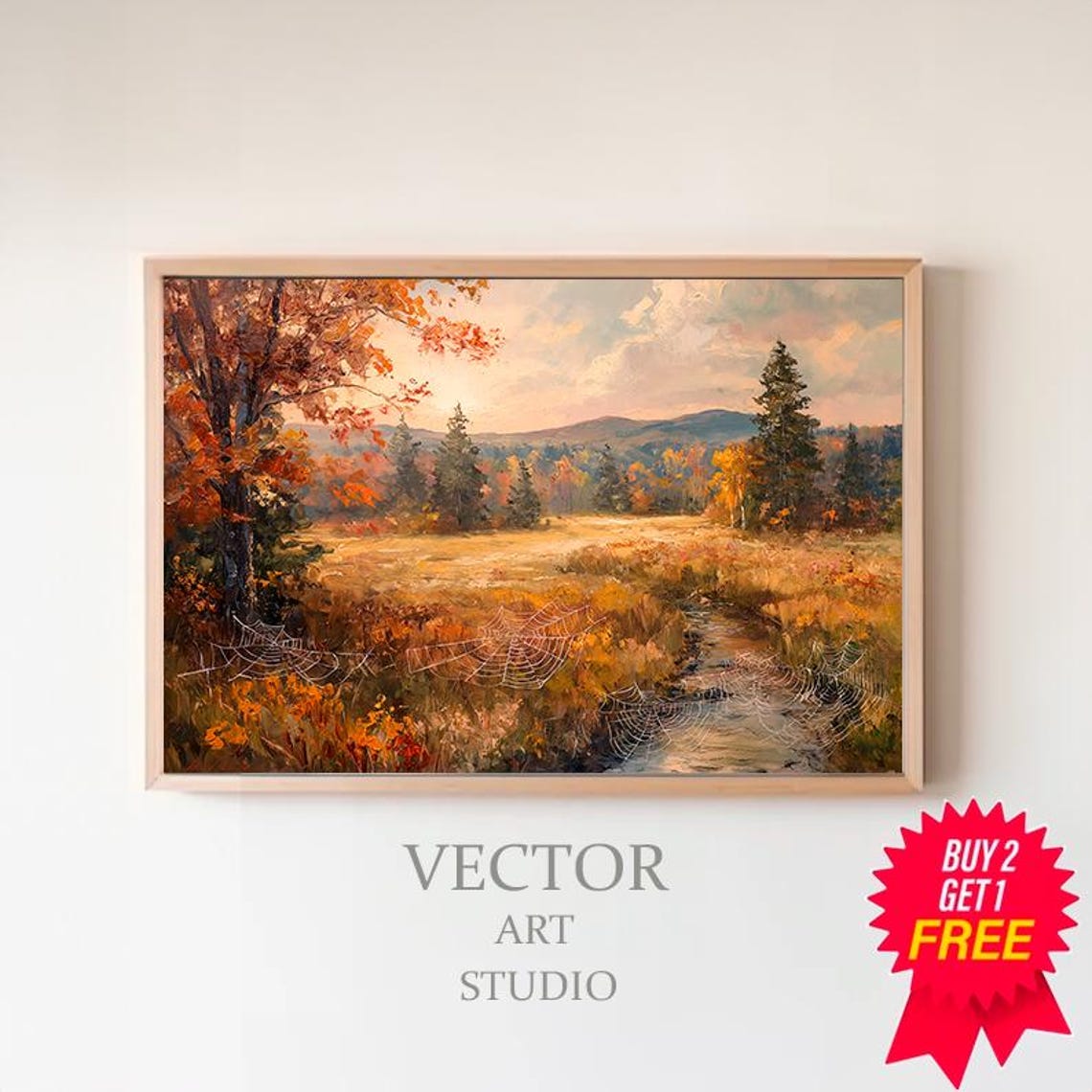Vintage Autumn Moody Painting Farmhouse Decor Rustic Fall Wall Print Earth Tone Rustic Fall Countryside Landscape Painting Print