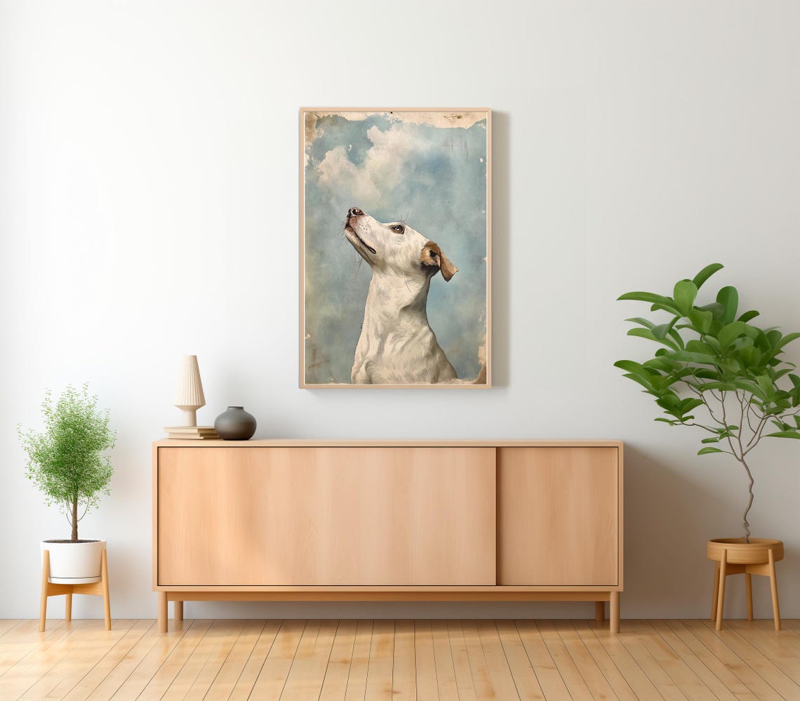 Vintage Dog Sketch 2 Of 2 Dog Wall Art Large Oil Painting Oversize Giclee Dog Painting Mid Century Modern Original Art Print - Image 2