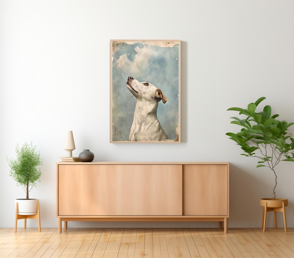 Vintage Style Portrait Of A White Dog Gazing At The Sky Poster - Image 2