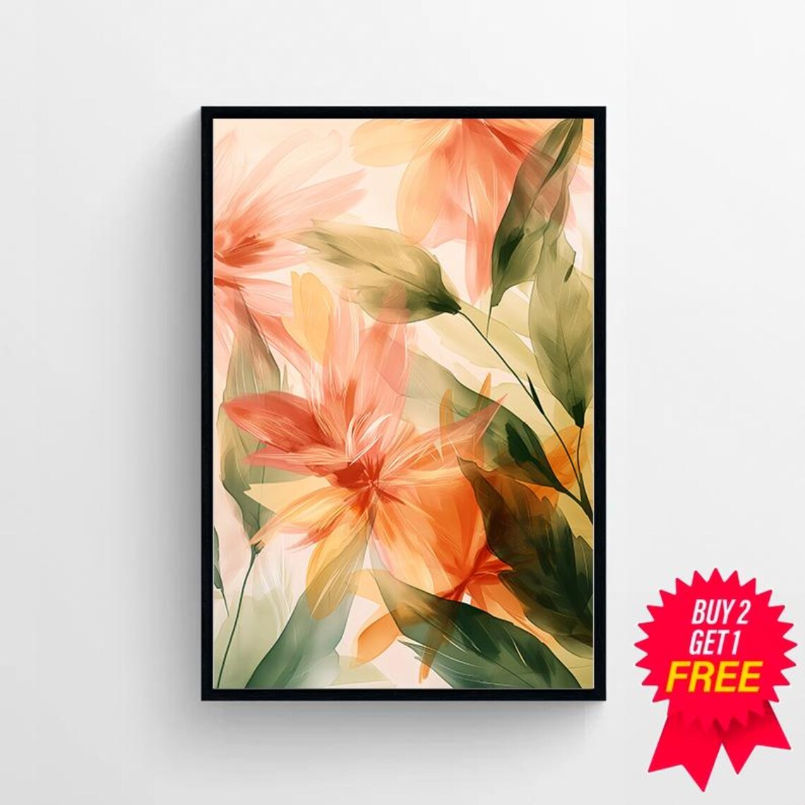 Soft Pastel Peach Abstract Floral Watercolor Modern Home Poster - Image 4