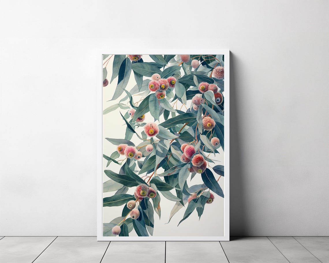 Flowering Gum Pink Blossom Eucalyptus Watercolor Botanical Poster - Image 3