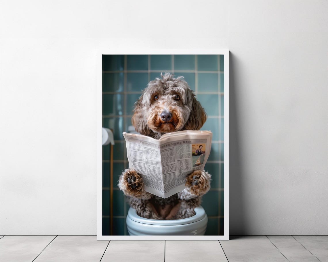 Labradoodle Auf Toilette Und Liest Zeitung Badezimmer Bild Badezimmer Deko Labradoodle Geschenk Einrichtung Ideen Badezimmer Funny Picture - Image 3