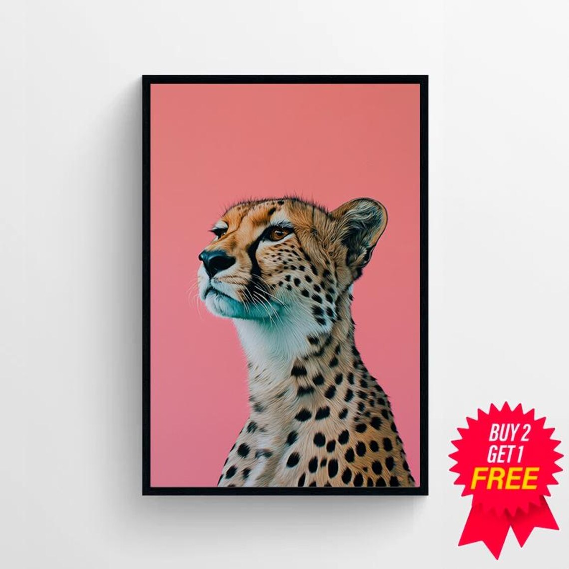 Cheetah Portrait on Pink Background Bold Modern Animal Poster - Image 4