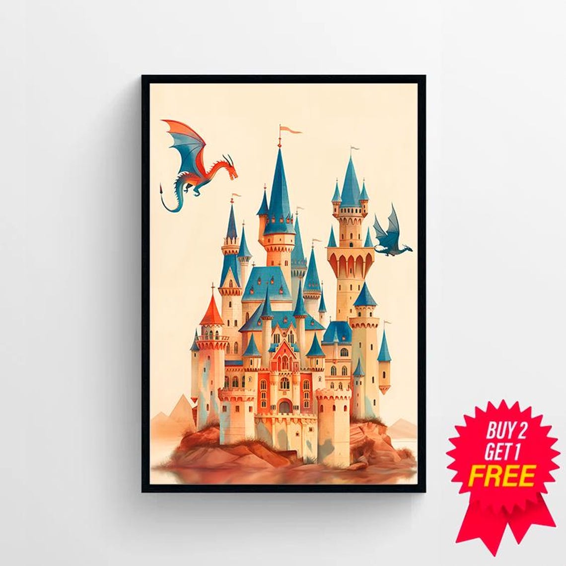 Fantasy Castle And Dragon Print Kids Posters Decor Whimsical Fairytale Art Magical Kingdom Instant Nursery Wall Art - Image 4