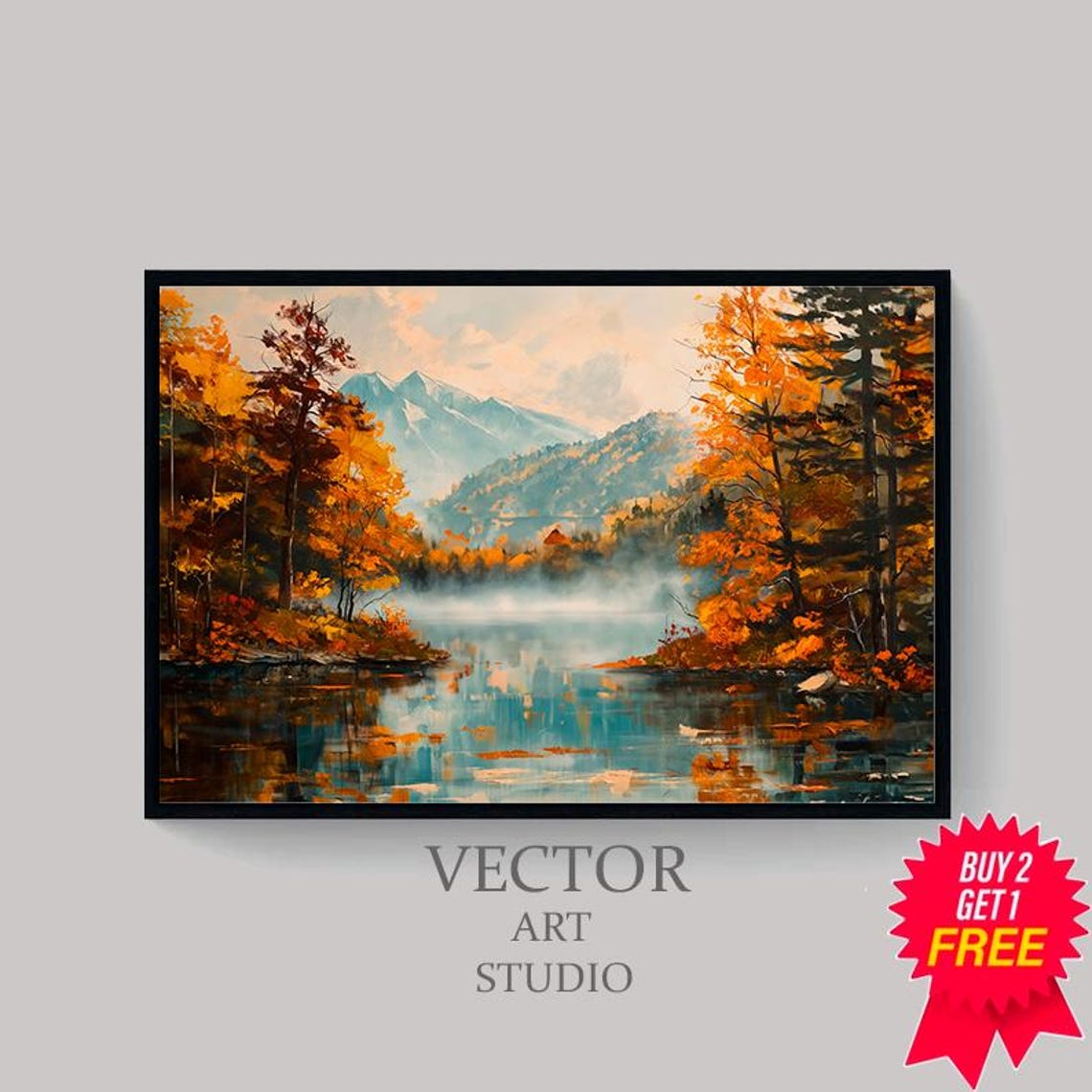 Vintage Rustic Fall Autumn Moody Countryside Painting Farmhouse Decor Print Autumn Landscape Lodge Decor Landscape Print - Image 4