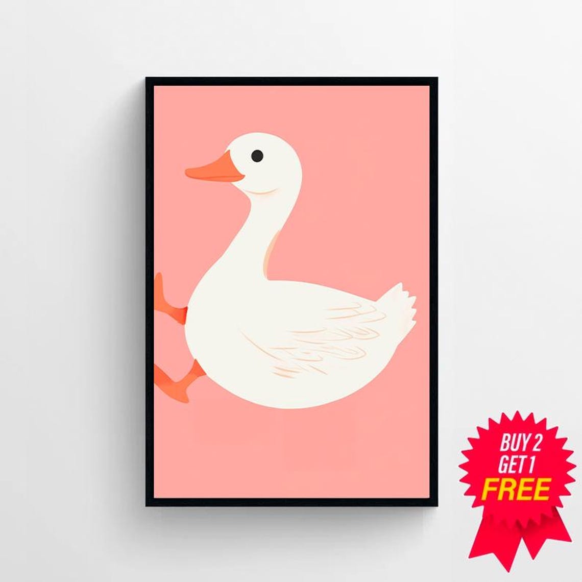 Silly Chubby Goose on a Coral Pink Minimalist Nursery Art Poster - Image 4
