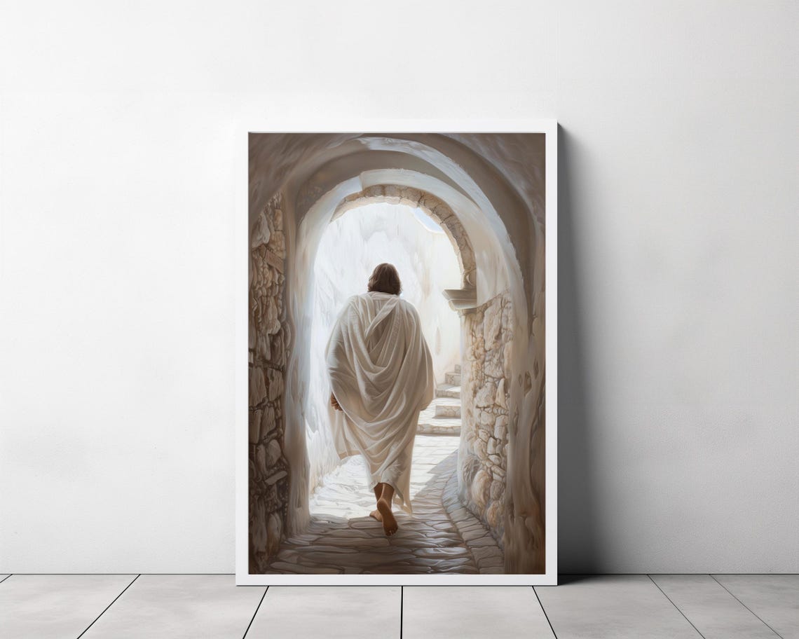 He Is Risen Jesus Walking Through A Stone Archway Easter Poster - Image 3
