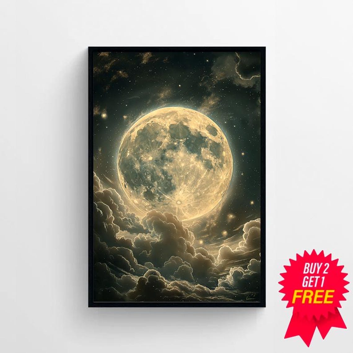 Enchanting Celestial Moon Art Print Vintage Inspired Dark Academia Dark Cottagecore Moon Art Print Night Sky Painting - Image 4