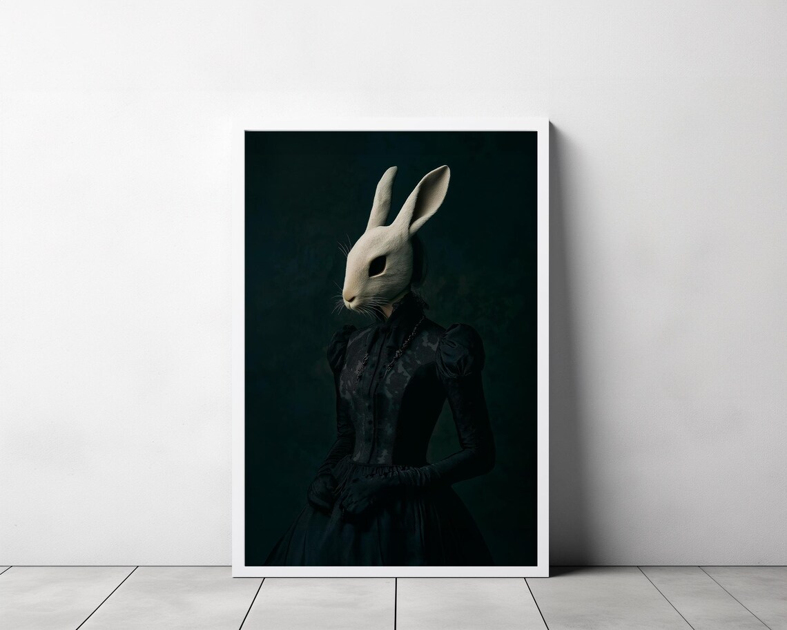 Lady Rabbit In Black Victorian Gown Dark Gothic Portrait Poster - Image 3
