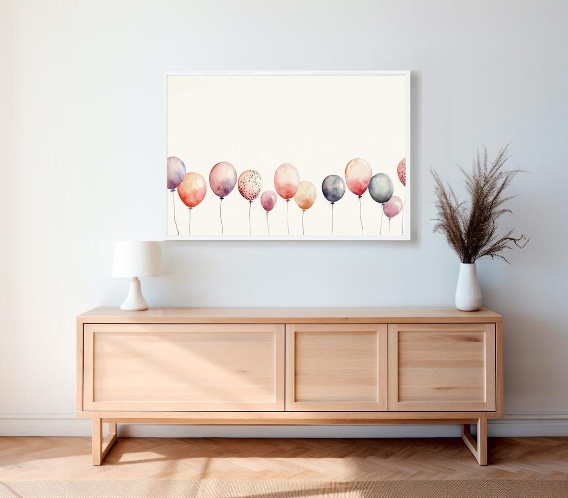 Pastel Watercolor Balloons Row Birthday Party Celebration Art Print - Image 2