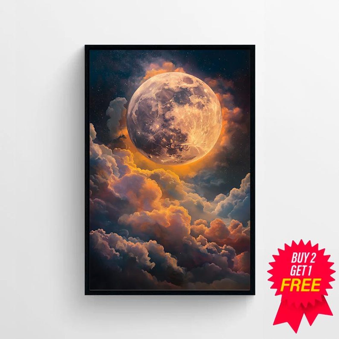 Enchanting Celestial Moon Art Print Vintage Inspired Dark Academia Dark Cottagecore Night Sky Painting - Image 4