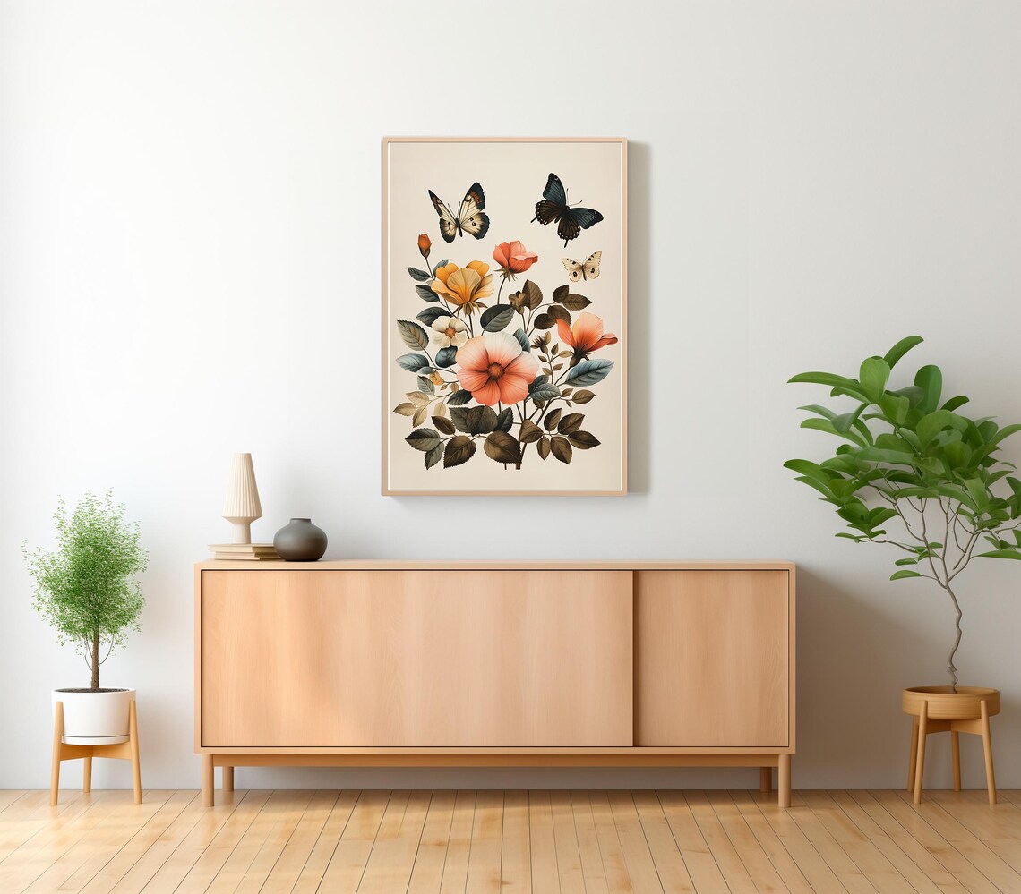 Vintage Butterfly Botanical Art Print, Farmhouse Decor - Image 2
