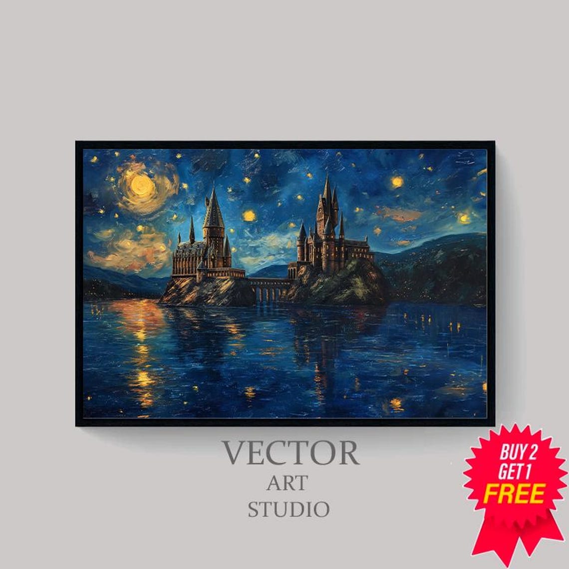 Wizarding Inspired Poster Vintage Wizard School Wizard World Van Gogh Painting Vintage Castle Decor Wall Art - Image 4