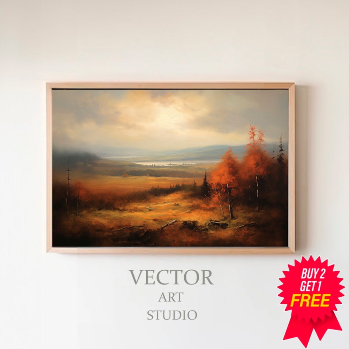 Autumn Countryside With Rolling Orange Fields Moody Landscape Poster