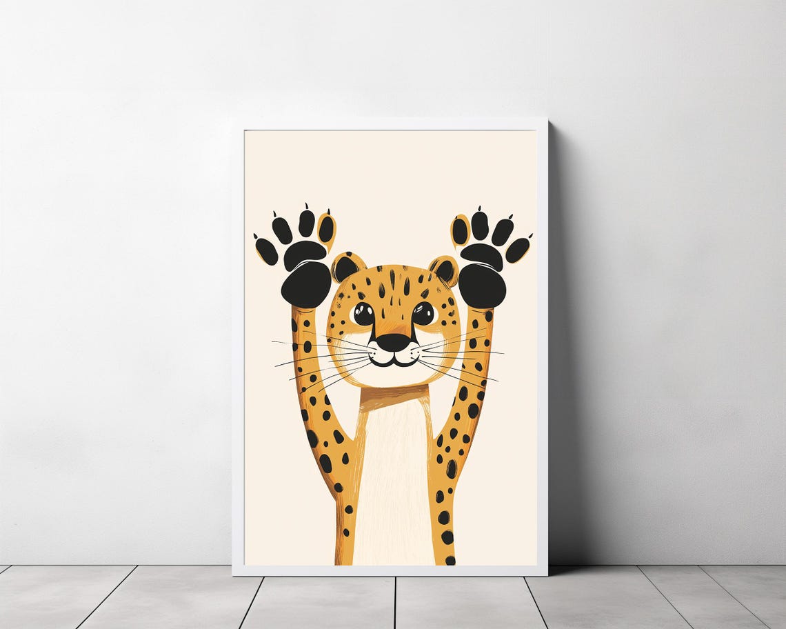 Cute Smiling Cheetah Cub with Paws Up Minimalist Nursery Poster - Image 3