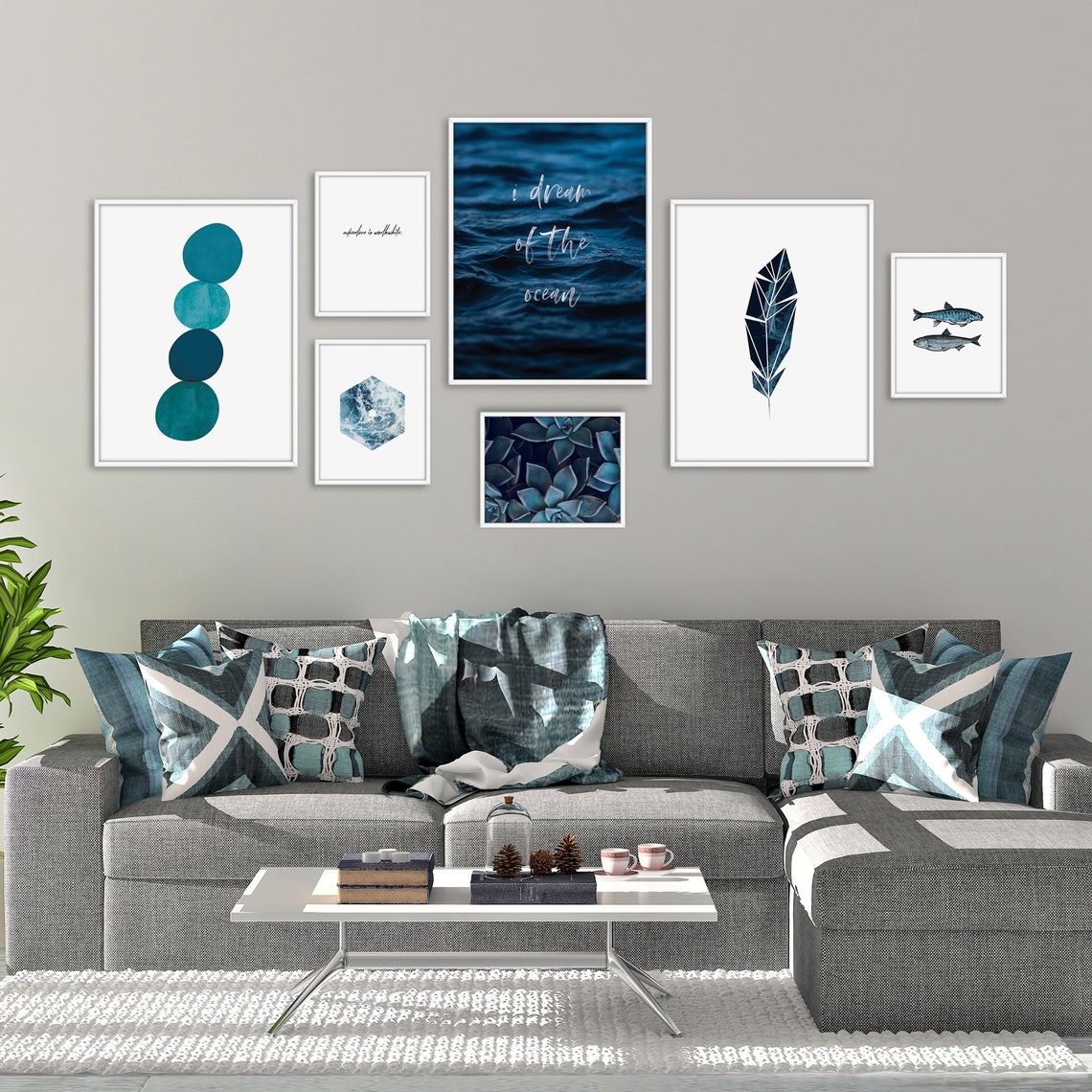 Blue Succulent Plants Close Up Botanical Photography Wall Art - Image 2