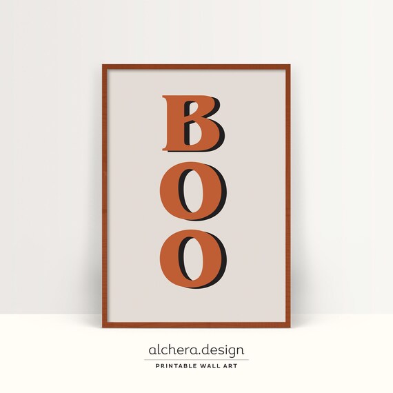 Funny Boo Big Retro Letters Orange Halloween Decor Art Poster