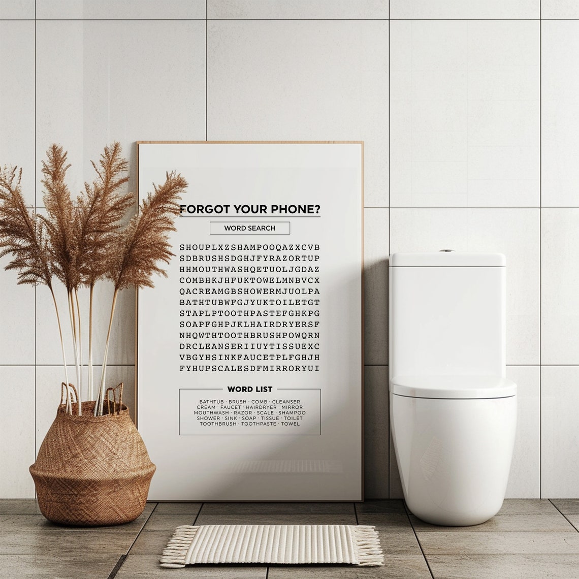 Forgot Your Phone Funny Bathroom Word Search Puzzle Art Poster - Image 2