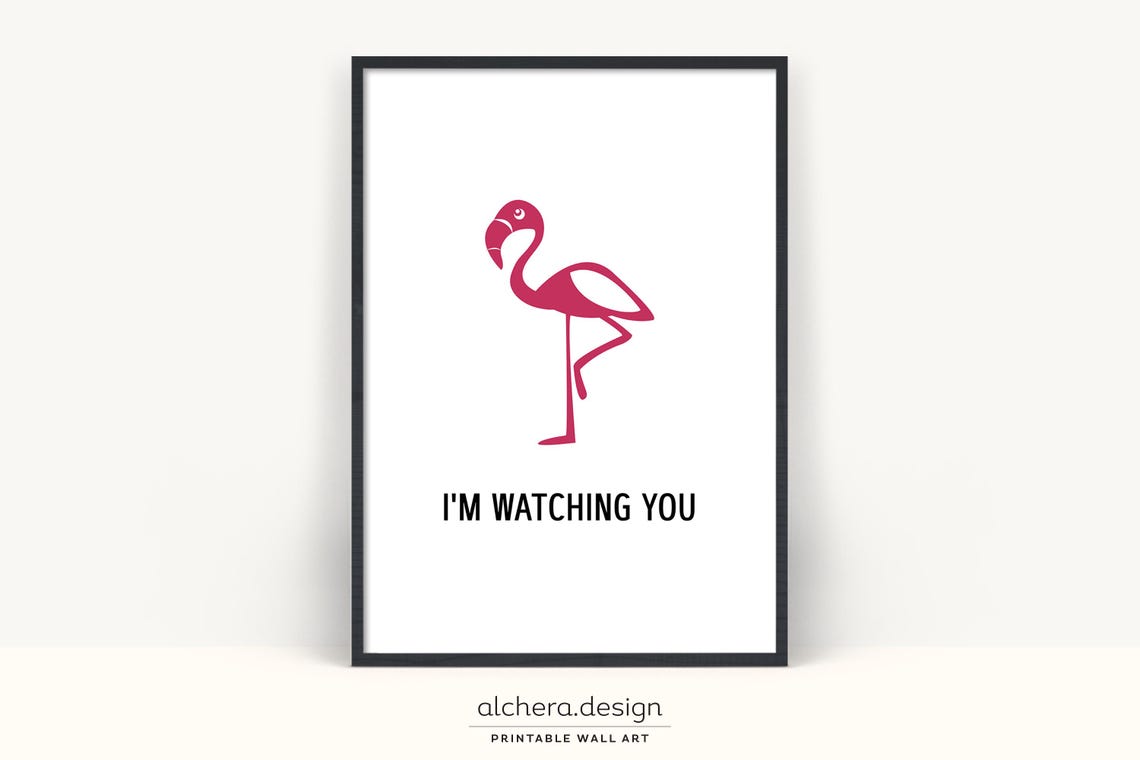 Im Watching You Pink Flamingo Silhouette Funny Bathroom Poster Art