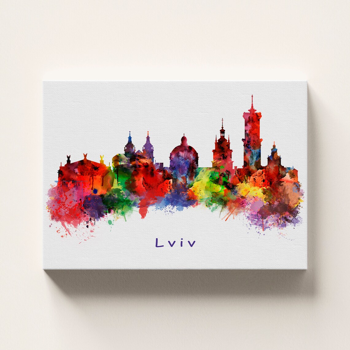 Lviv Ukraine City Skyline Watercolor Art Print