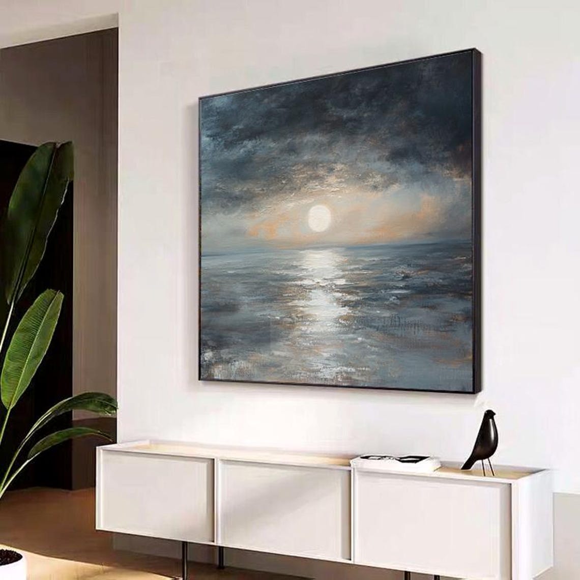 Moody Pale Sunrise Over Gray Ocean Under Storm Clouds Art Poster - Image 3
