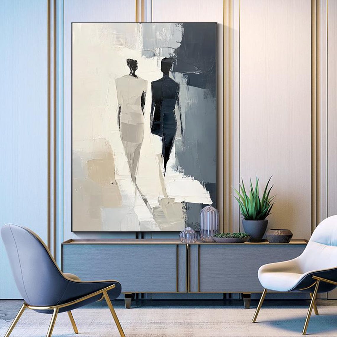 Abstract Minimalist Figures Black and White Duo Modern Art Poster - Image 6