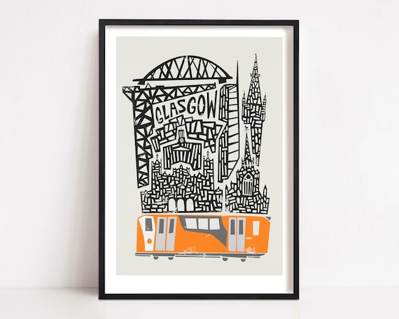Glasgow City Scotland Mid-Century Modern Travel Poster