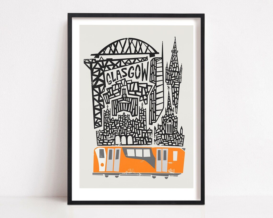 Glasgow City Scotland Mid-Century Modern Travel Poster
