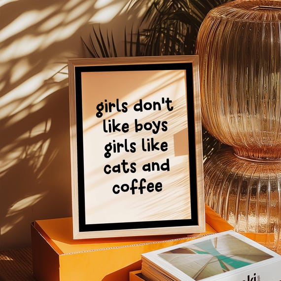 Girls Dont Like Boys Cars Money Cats Coffee Print Funny Feminist Poster Gift Lgbt Girlfriend Galentines Valentines