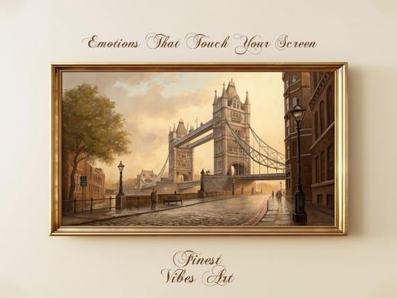 London Tower Bridge Vintage Painting Warm Cityscape Wall Art Classic European Street Scene