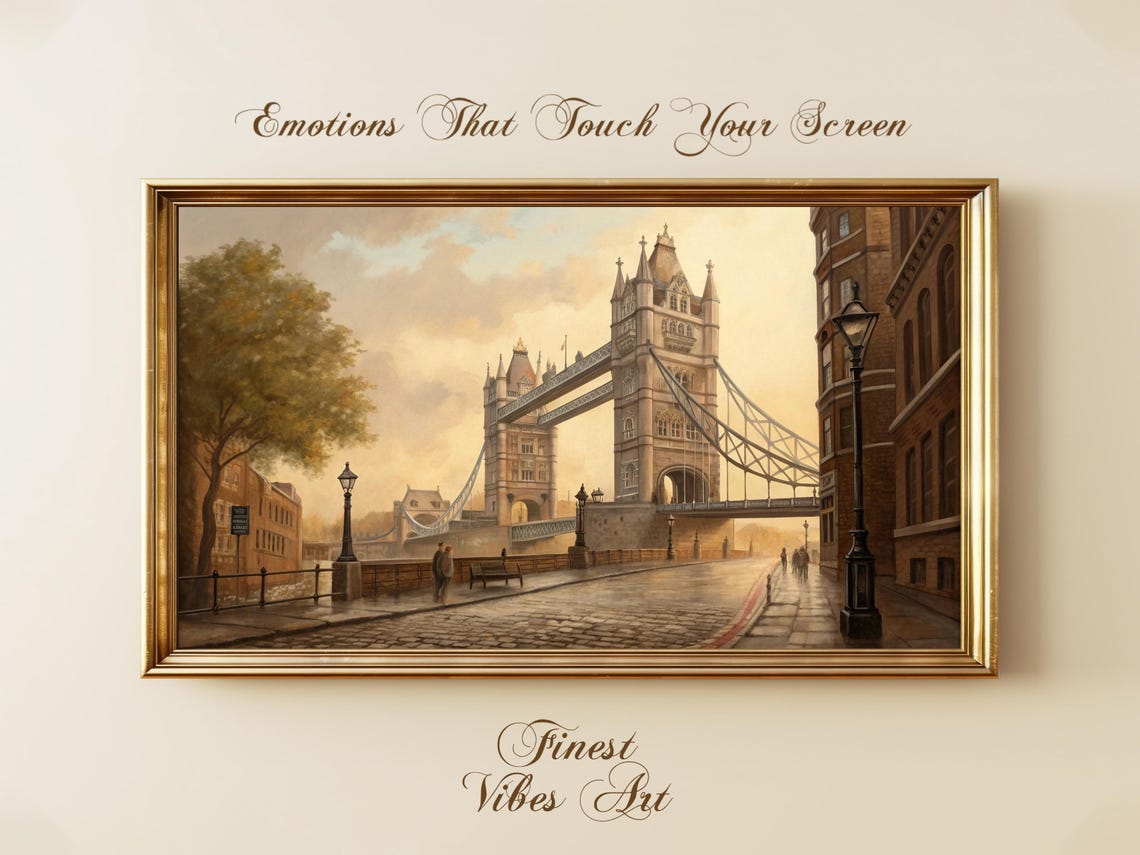 London Tower Bridge Vintage Oil Painting Thames River Art Print