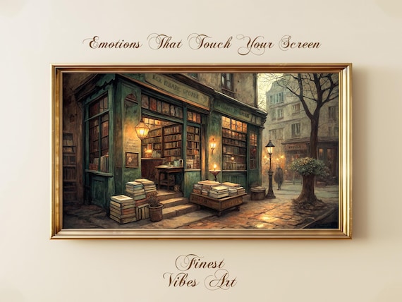 Antique Bookshop Poster European Alley Vintage Bookstore Night Art