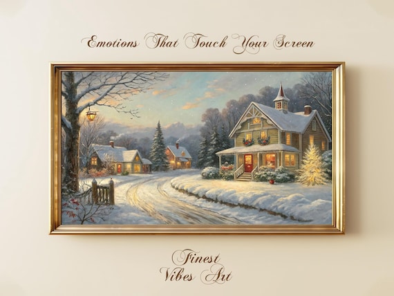 Cozy Snowy Christmas Village Cottage Warm Evening Lights Poster