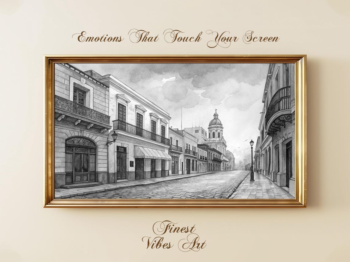 Buenos Aires Old Street Monochrome Ink Watercolor Cityscape Poster