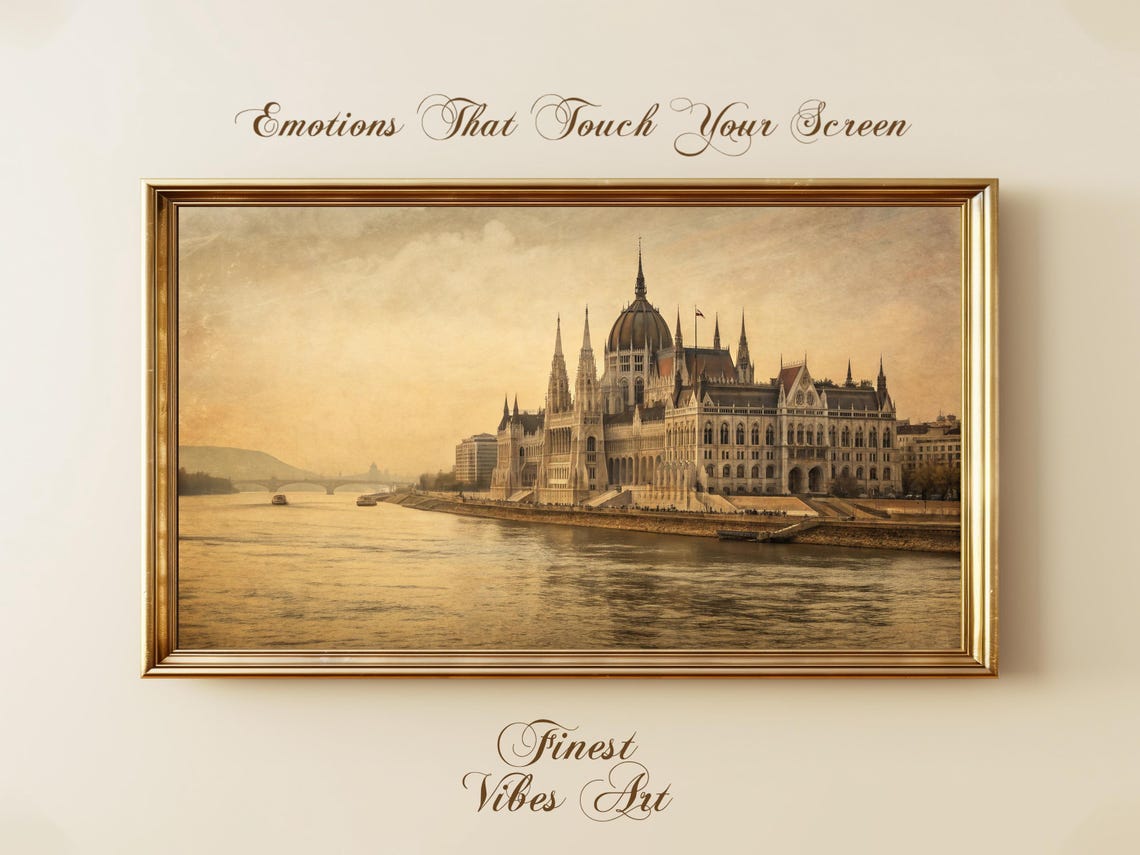 Budapest Parliament Building Danube Riverside Vintage Style Poster