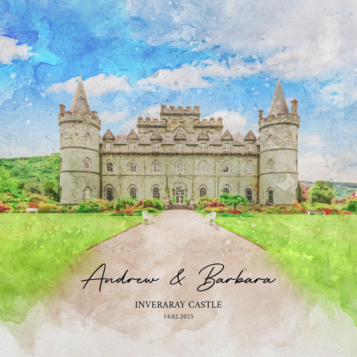 Wedding Venue Watercolor, Personalized Couple Gift - Image 5