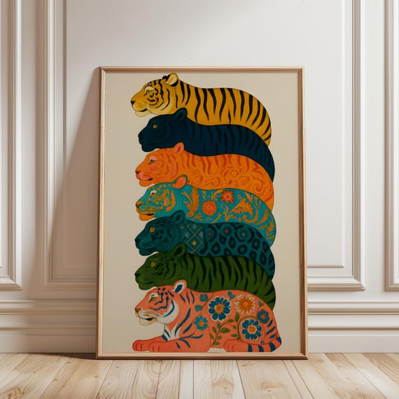 Colorful Tiger Pop Art, Maximalist Boho Wall Art