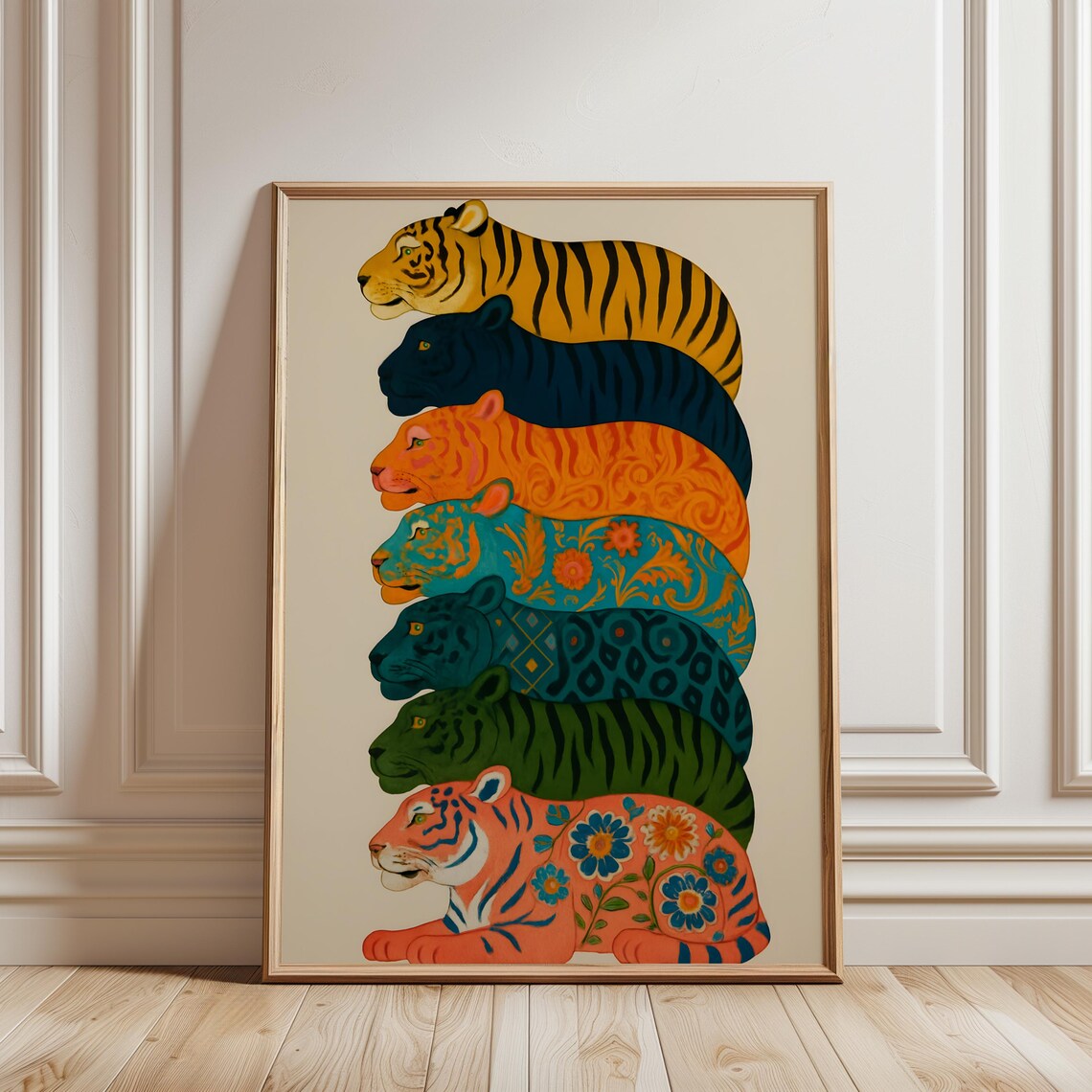 Colorful Tiger Pop Art, Maximalist Boho Wall Art