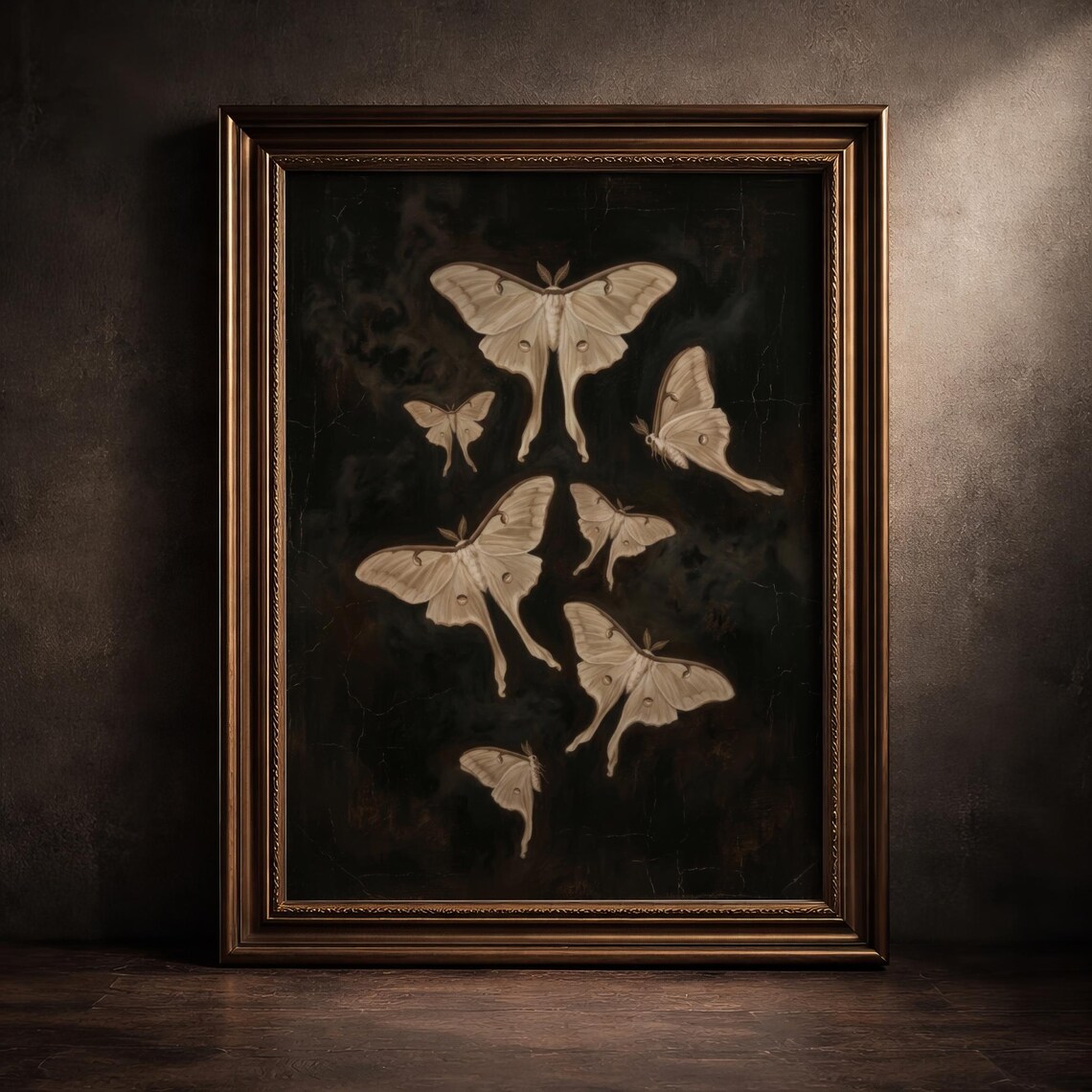 Vintage Luna Moth Art Print, Dark Academia Decor