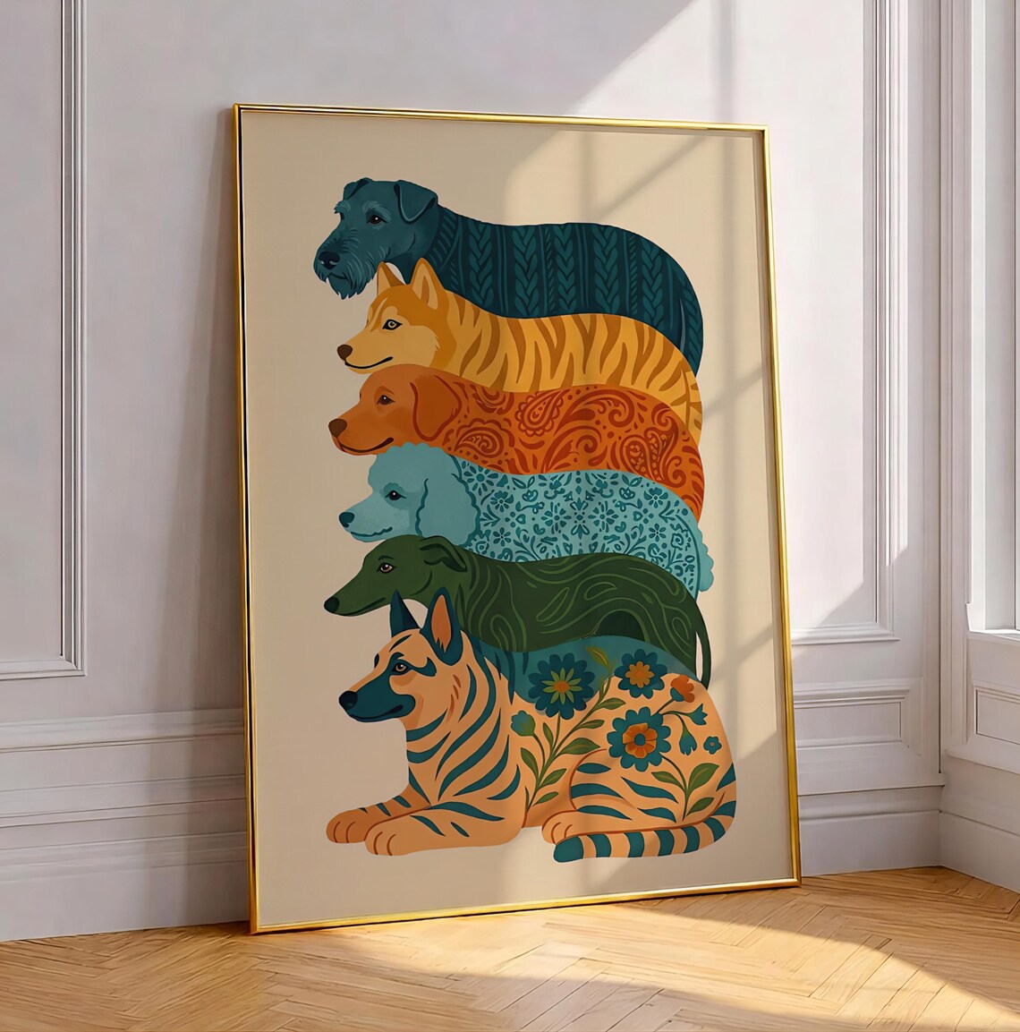 Colorful Dog Boho Art Print, Nursery Decor