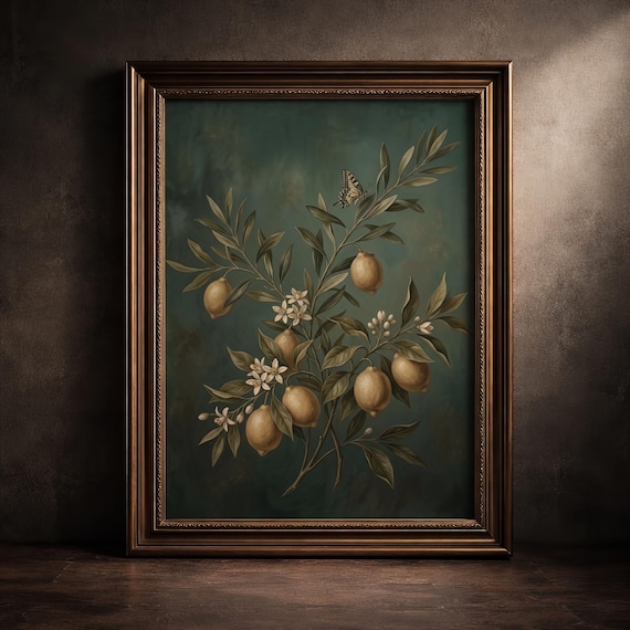 Moody Lemon Branch Botanical Citrus Blossom Mediterranean Kitchen Poster