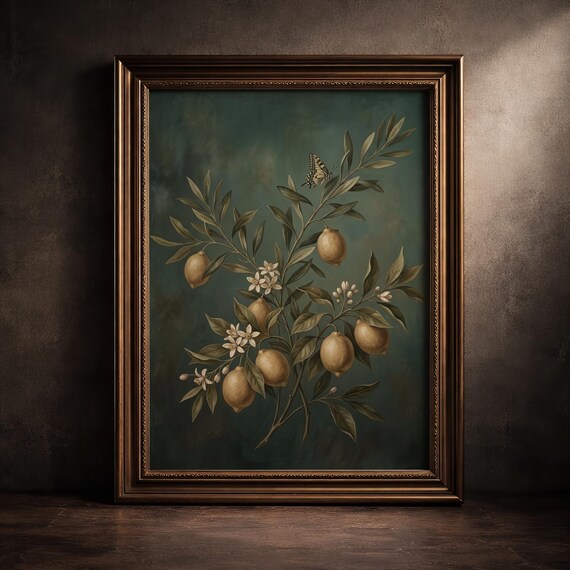 Vintage Lemon Branch Botanical Moody Citrus Mediterranean Wall Art