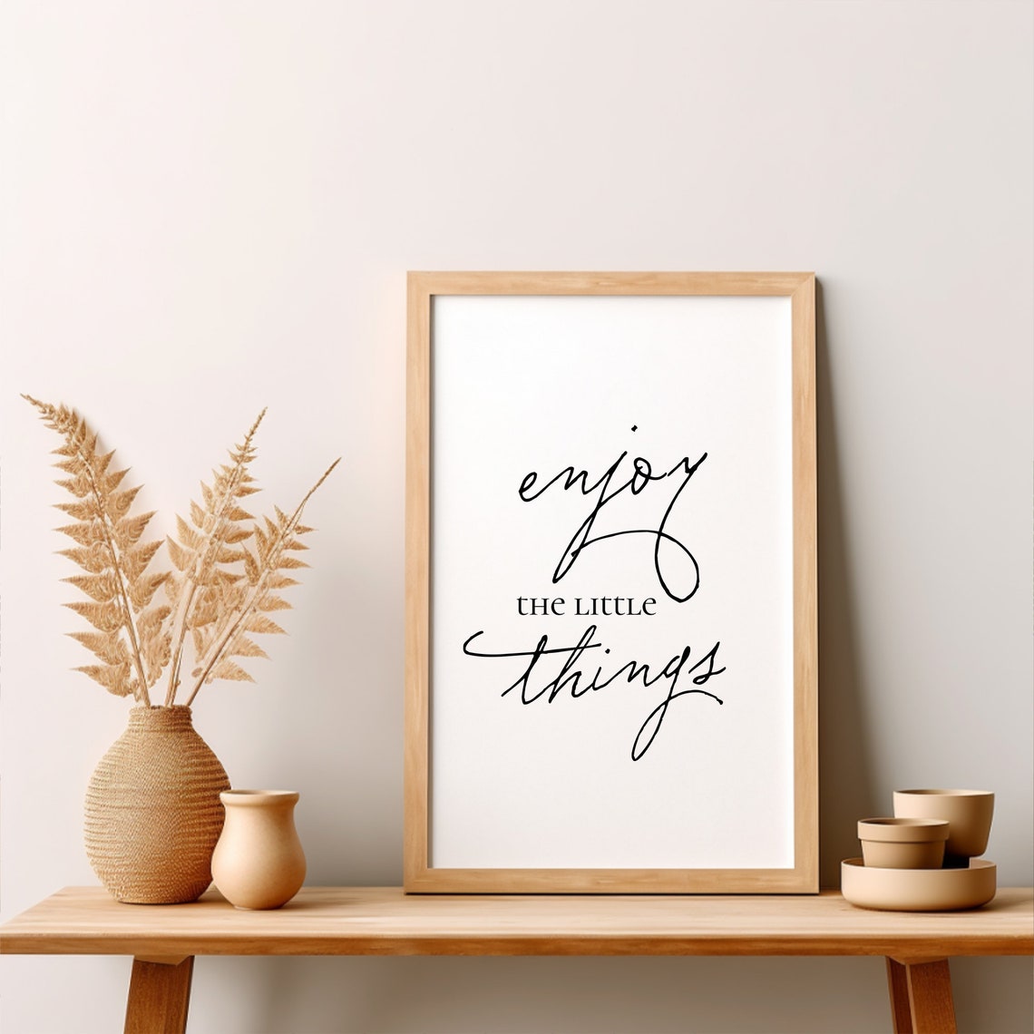 Enjoy The Little Things Script Inspirational Quote Black White Poster - Image 2