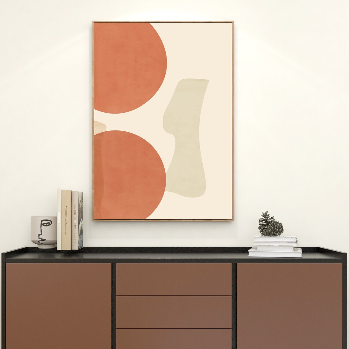 Terracotta Gray Abstract Circles Set Of 3 Modern Living Room Art Print - Image 2