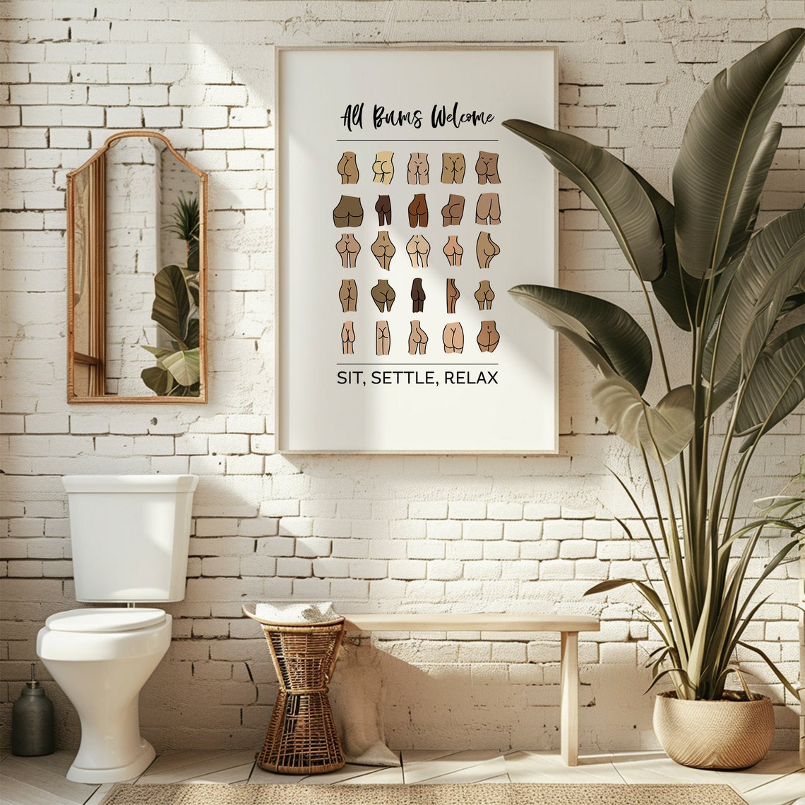 All Bums Welcome Sit Settle Relax Funny Bathroom Body Positive Poster - Image 2