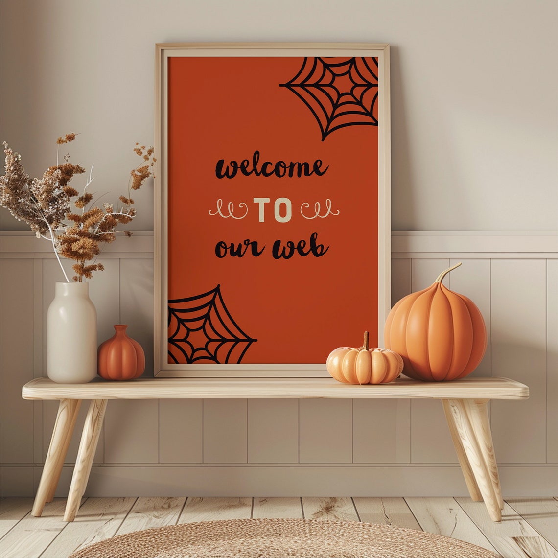 Welcome to Our Web Orange Halloween Spiderweb Quote Art Poster - Image 2