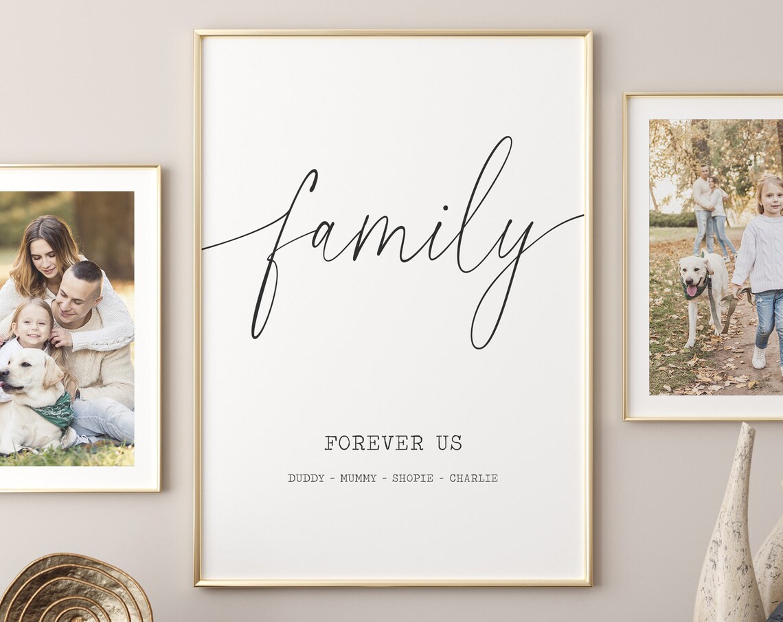 Family Forever Us Script Calligraphy Modern Farmhouse Name Poster